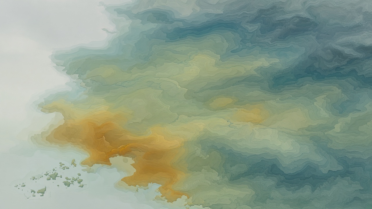 Abstract coastal climate risk map with soft hazard overlays